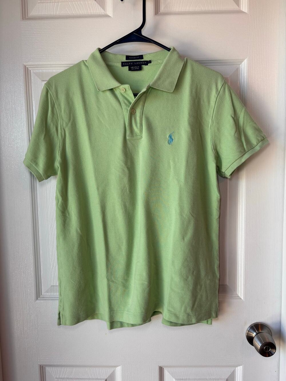 Ralph Lauren Men’s Large Classic Fit Green Polo Shirt Blue Pony 100% Cotton